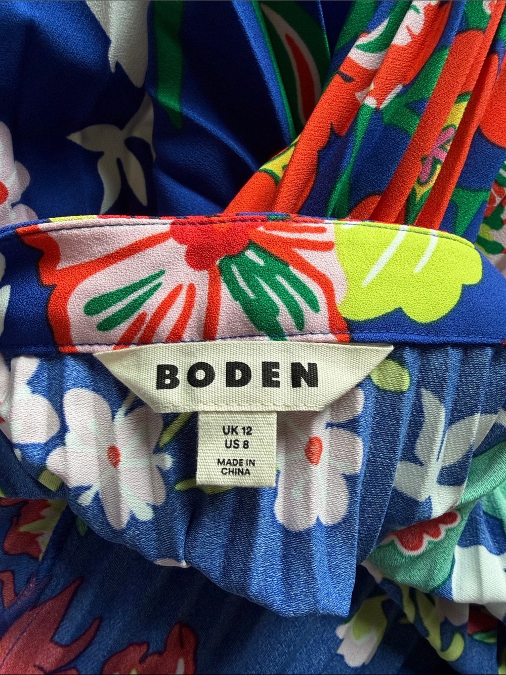 Boden Pleated Midi Skirt Blue Wildflower Cluster mid calf invisible zip Sz 8 - Picture 9 of 10